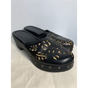 Dockers Women's Slip On Clogs Laser Cut Low Heels Leather Stud Black Size 6.5 M